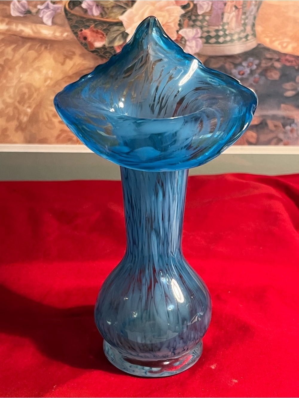 Blue Art Glass Ruffled Vase